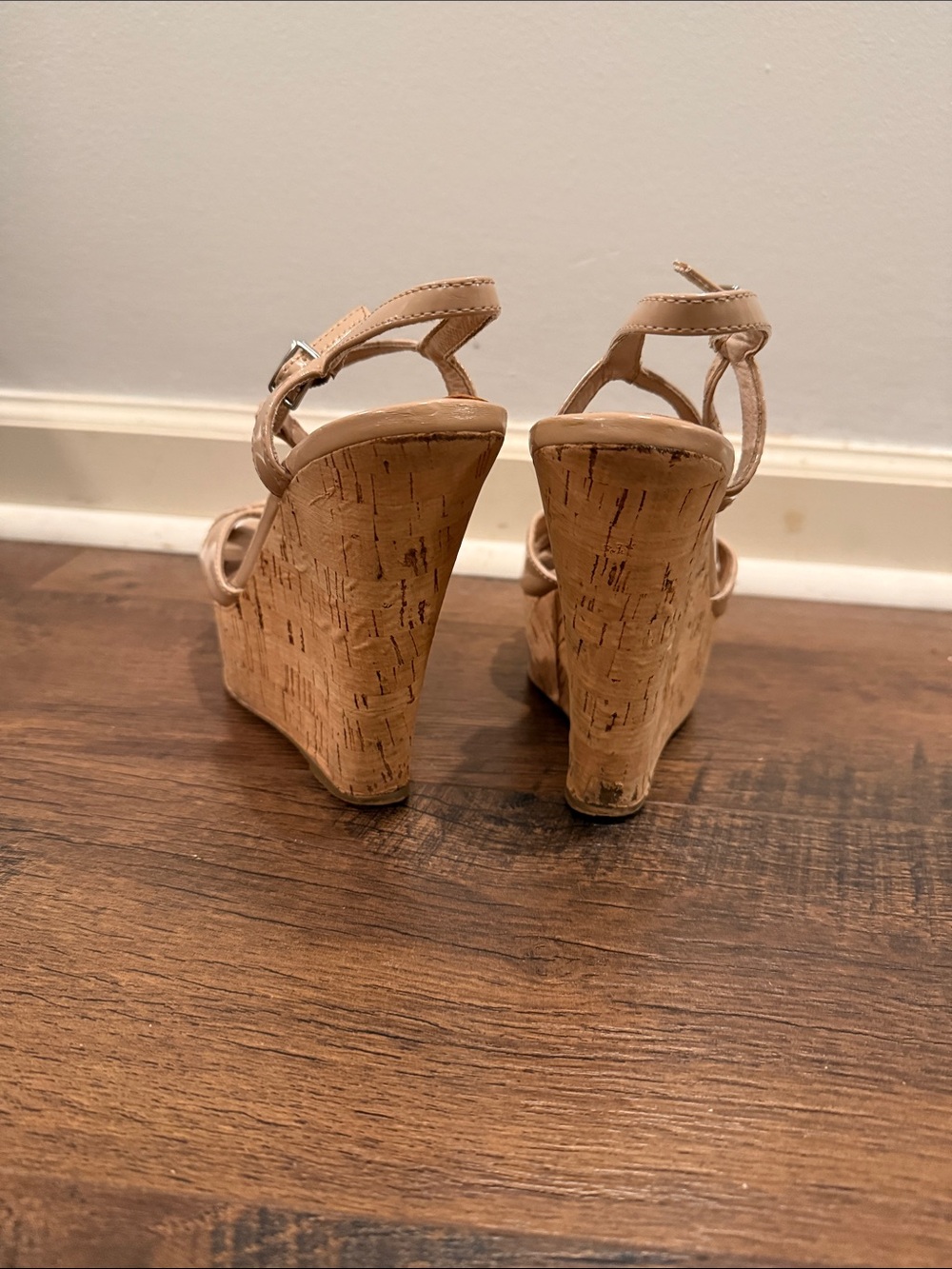 Steve Madden Nude Patent Cork Wedge Sandals with Ankle Strap - Picture 4 of 4